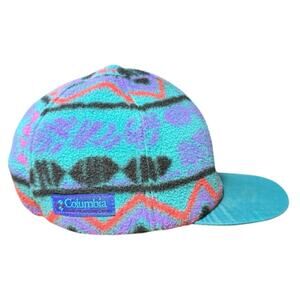 Vintage Columbia Aztec Fleece Hat 90s Geometric Tribal Print 5 Panel Cap Teal